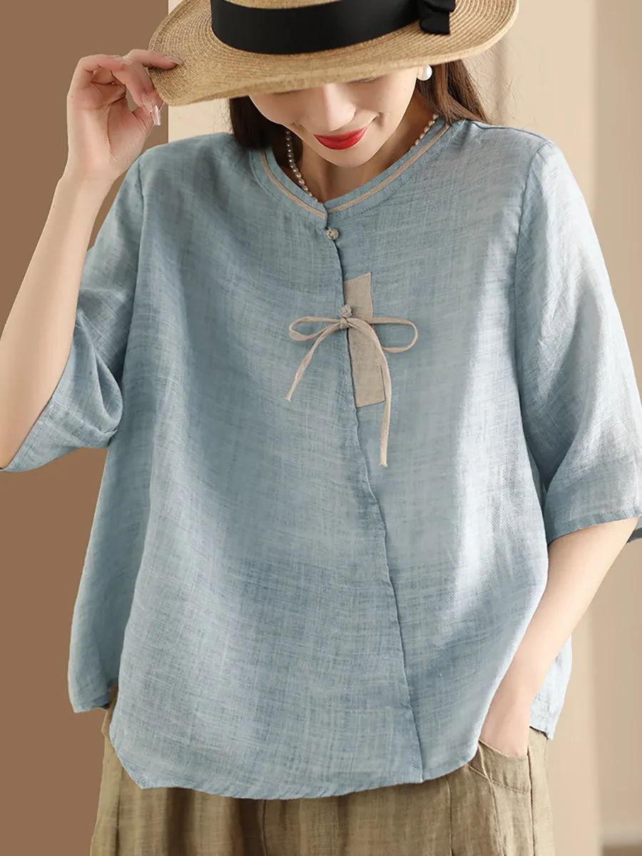 Women Ethnic Summer Spliced Ramie Shirt SC1022