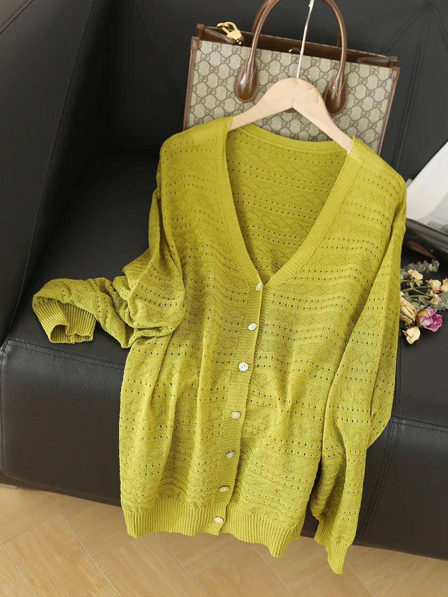 Women Spring Solid Casual V-Neck Knitted Shirt SC1009