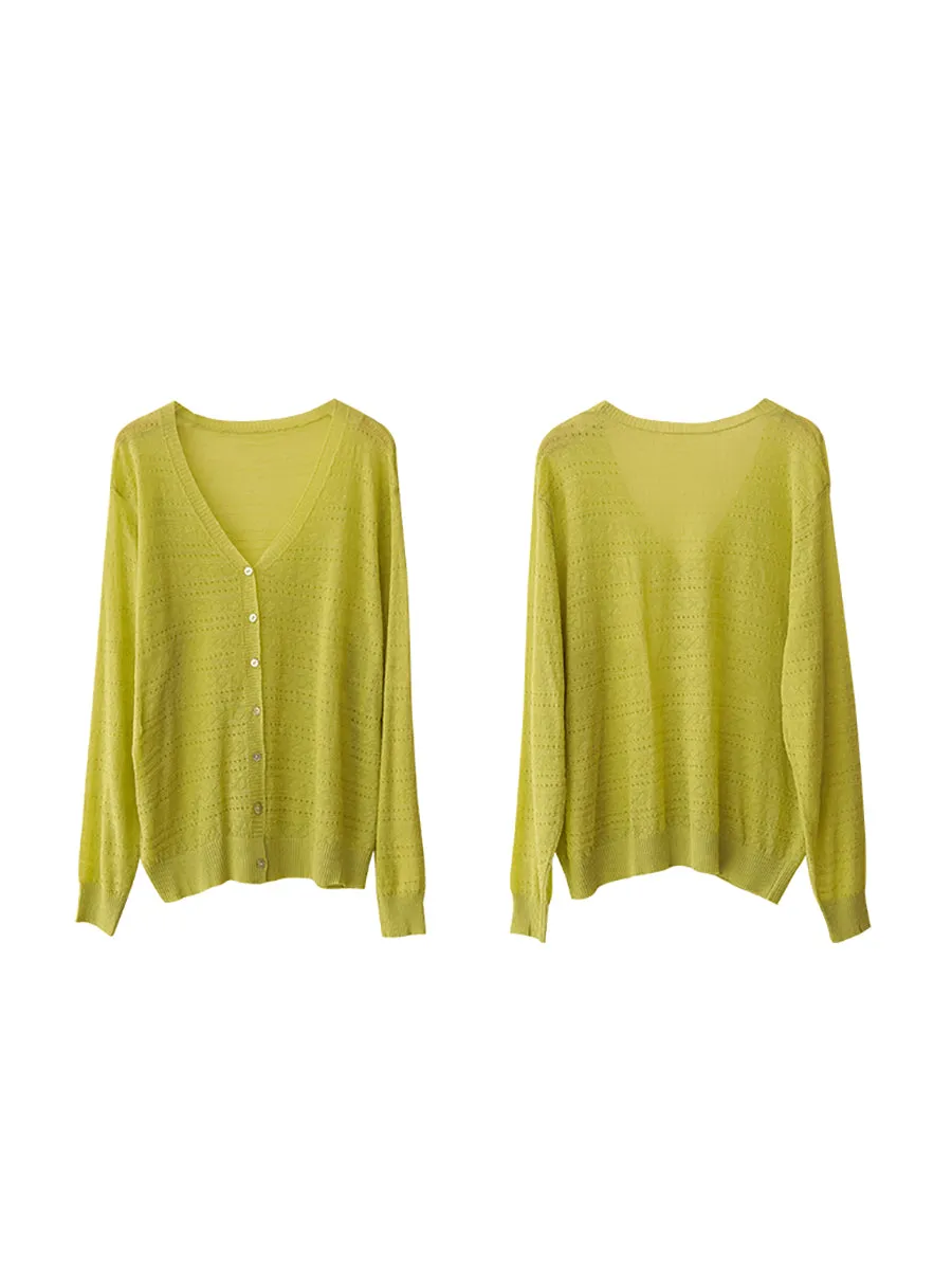 Women Spring Solid Casual V-Neck Knitted Shirt SC1009