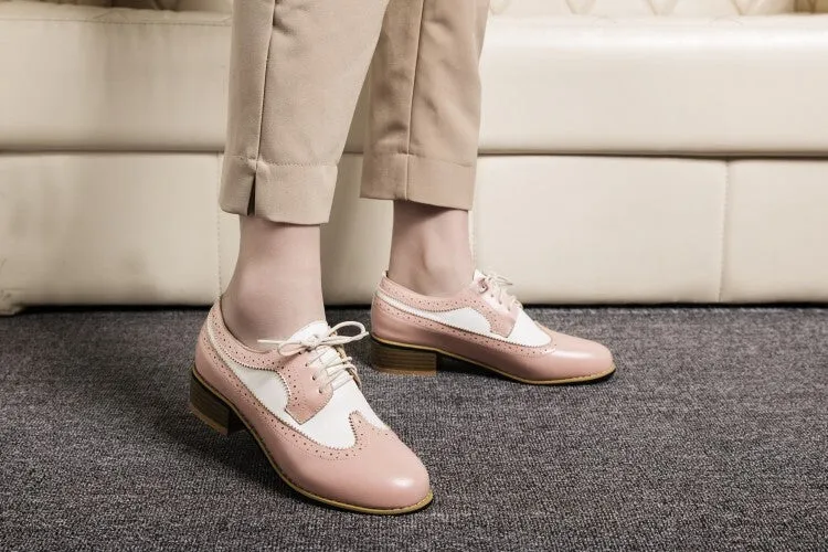 Women's Pointed Toe Bicolor Lace-Up Oxford Shoes