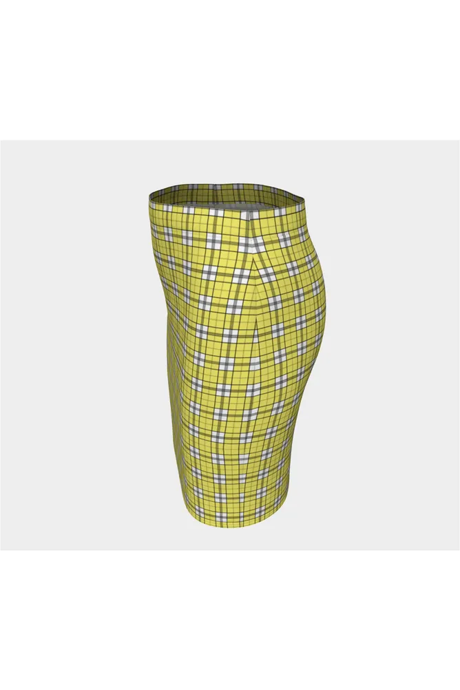 Yellow Plaid Fitted Skirt