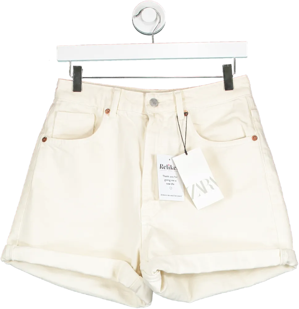 ZARA Cream Denim Shorts UK 12